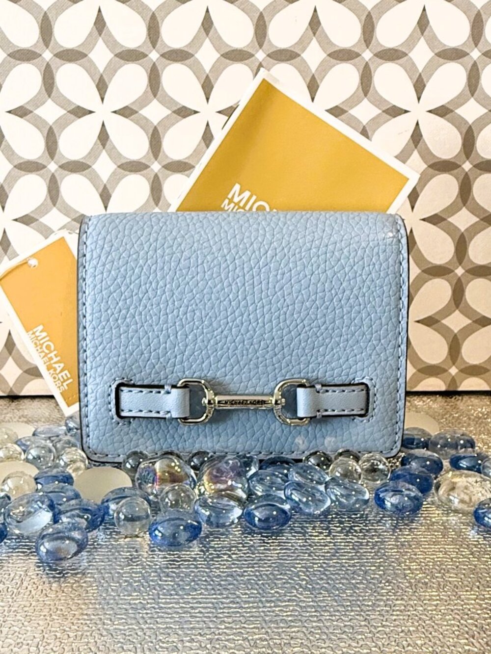 Michael Kors Carson Small Pebbled Leather Wallet in Light Sky